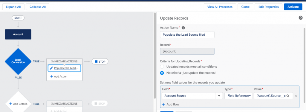 Process Builder Immediate Actions - Salesforce Tips - How to Map a Lead Source to the Account Source Upon Conversion - getawayposts.com