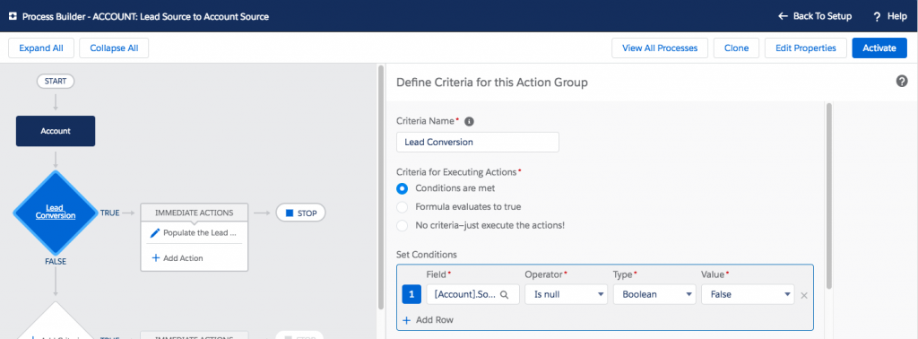 Process Builder Criteria - Salesforce Tips - How to Map a Lead Source to the Account Source Upon Conversion - getawayposts.com