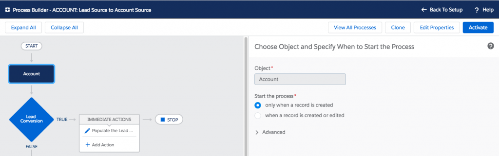 Process Builder Properties - Salesforce Tips - How to Map a Lead Source to the Account Source Upon Conversion - getawayposts.com